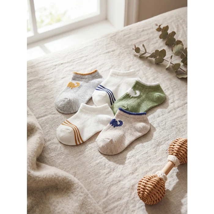 LCW baby Gri Baskılı Erkek Bebek Patik Çorap 5li