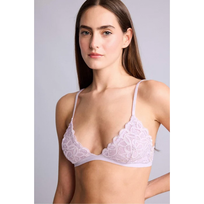 Defacto F5037AXPR337 Mor Dantelli Simli Dantel Kapsız Pedsiz Balensiz Triangle Bra