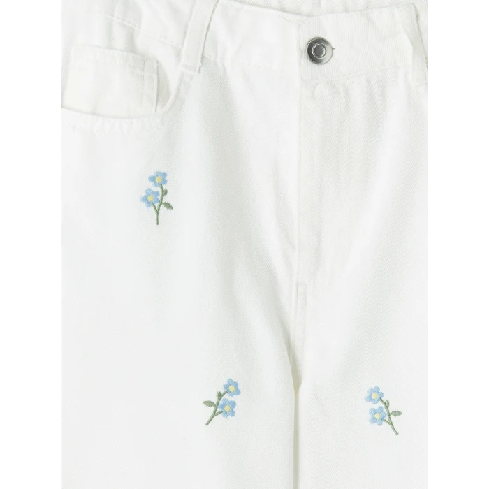 LCW Kids Beyaz Wideleg Nakışlı Kız Çocuk Pantolon