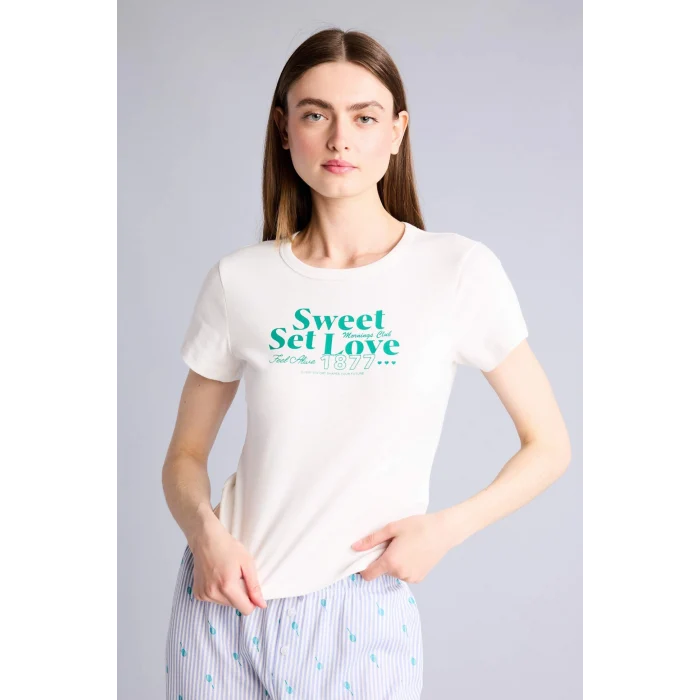 Defacto H5836AXPR317 Mor %100 Pamuk Regular Fıt Kısa Kollu Geniş Paça Pantolon 2li Takım