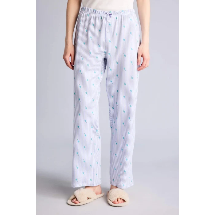 Defacto H5836AXPR317 Mor %100 Pamuk Regular Fıt Kısa Kollu Geniş Paça Pantolon 2li Takım