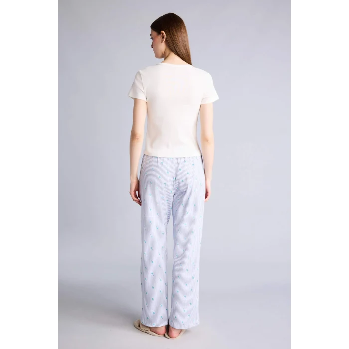 Defacto H5836AXPR317 Mor %100 Pamuk Regular Fıt Kısa Kollu Geniş Paça Pantolon 2li Takım