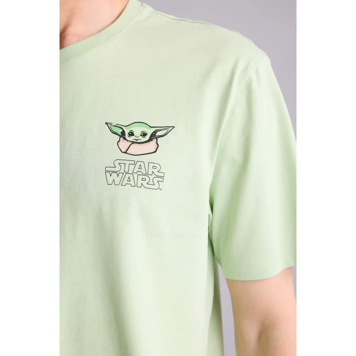 Defacto H0994AXGN1135 Yeşil Star Wars-Mandalorıan Regular Fıt Kısa Kollu 2li Takım