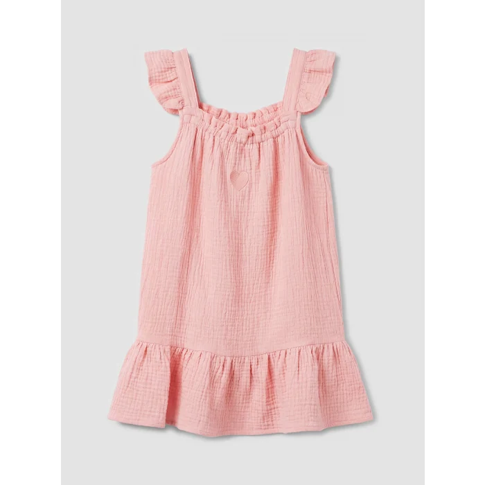 LCW Kids Pembe Kare Yaka Nakışlı Kız Çocuk Müslin Elbise