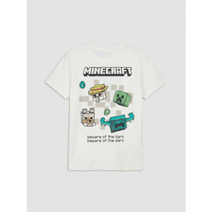 LCW Kids Beyaz Bisiklet Yaka Minecraft Baskılı Erkek Çocuk Tişört