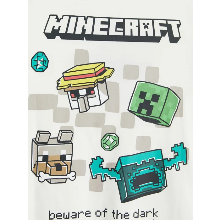 LCW Kids Beyaz Bisiklet Yaka Minecraft Baskılı Erkek Çocuk Tişört