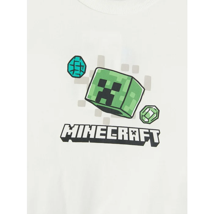 LCW Kids Beyaz Bisiklet Yaka Minecraft Baskılı Erkek Çocuk Tişört