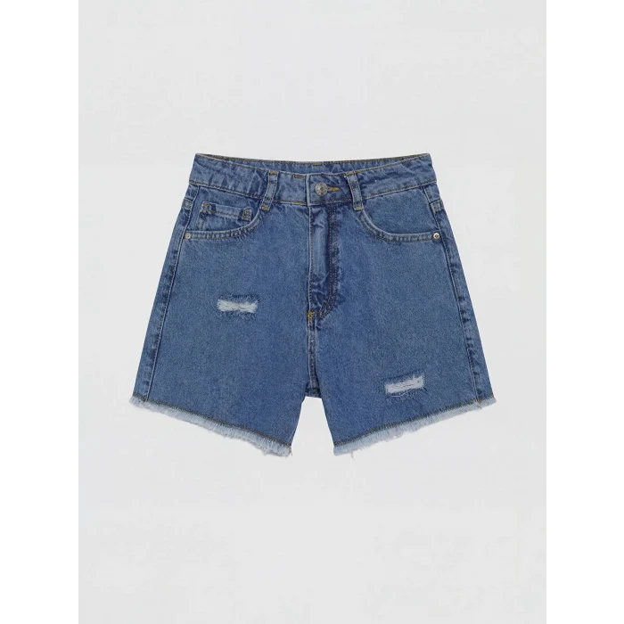 LCW Kids Mavi Yırtık Detaylı Kız Çocuk Jean Şort