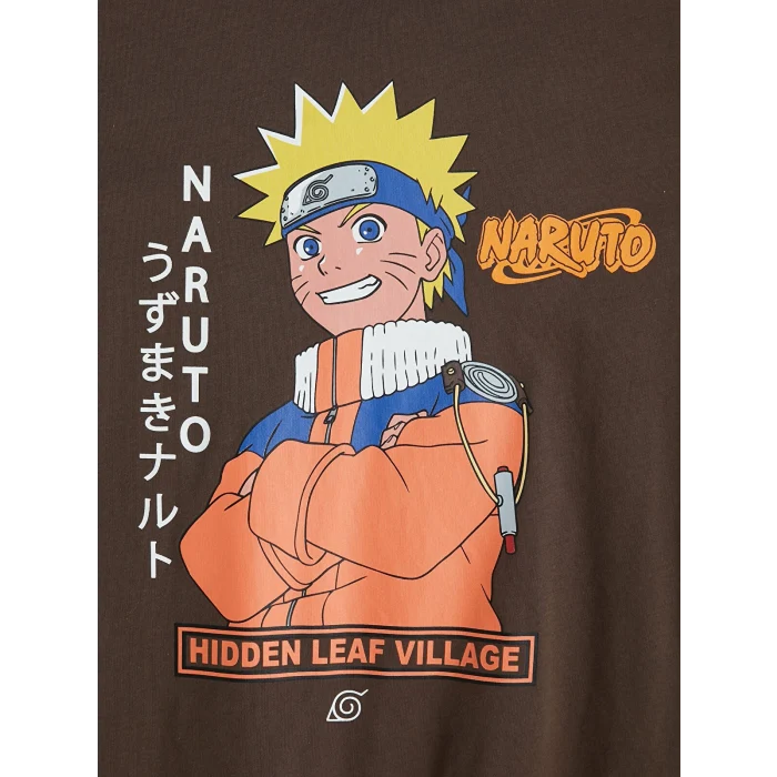 LCW Kids Kahverengi Bisiklet Yaka Naruto Baskılı Erkek Çocuk Tişört