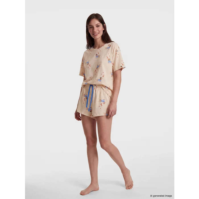 LCW DREAM Bej Köpek Baskılı Kadın Şortlu Pijama Takımı