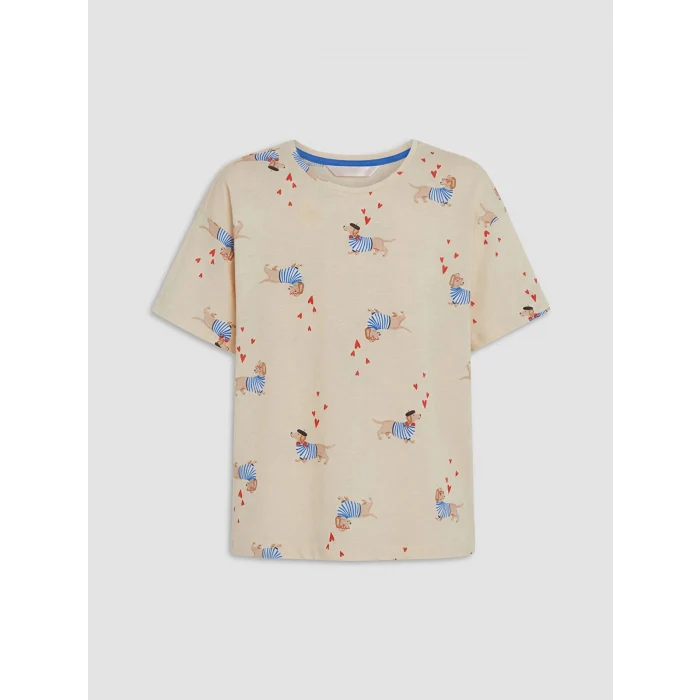 LCW DREAM Bej Köpek Baskılı Kadın Şortlu Pijama Takımı