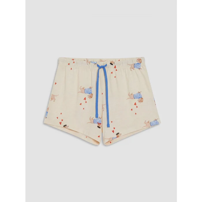 LCW DREAM Bej Köpek Baskılı Kadın Şortlu Pijama Takımı