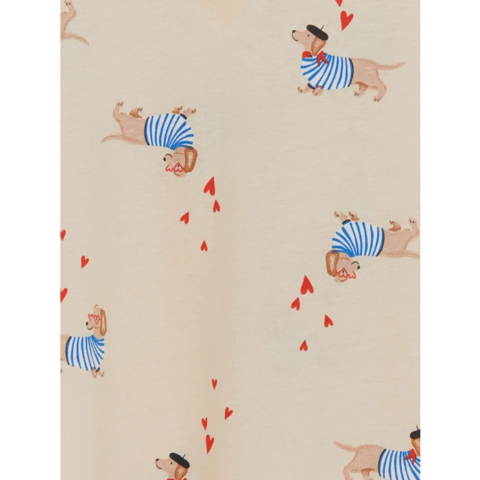 LCW DREAM Bej Köpek Baskılı Kadın Şortlu Pijama Takımı