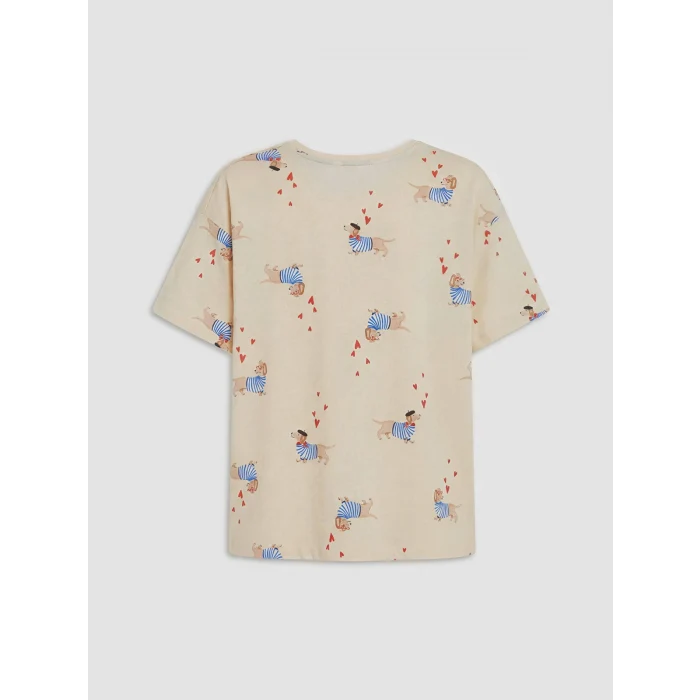 LCW DREAM Bej Köpek Baskılı Kadın Şortlu Pijama Takımı