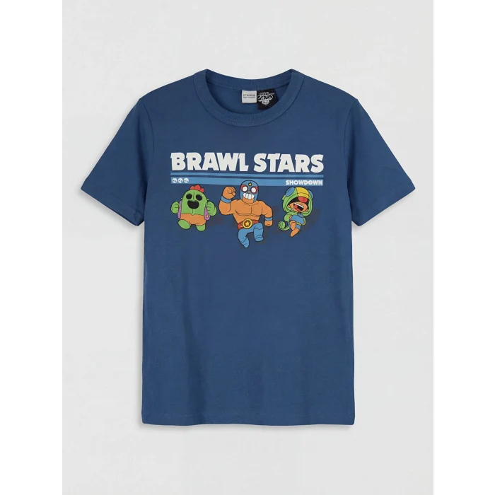 LCW Kids Lacivert Bisiklet Yaka Brawl Stars Baskılı Erkek Çocuk Tişört