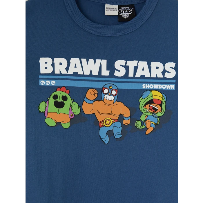LCW Kids Lacivert Bisiklet Yaka Brawl Stars Baskılı Erkek Çocuk Tişört