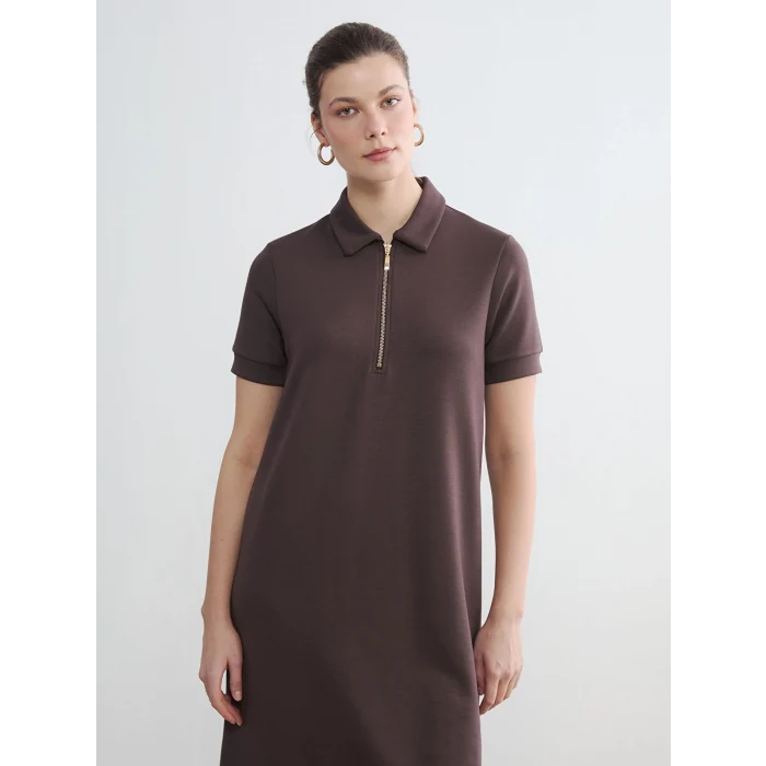 LCW EVERYDAY Kahverengi Polo Yaka Soft Touch Mini Elbise