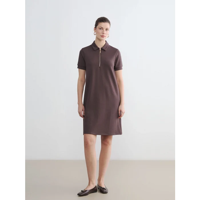 LCW EVERYDAY Kahverengi Polo Yaka Soft Touch Mini Elbise