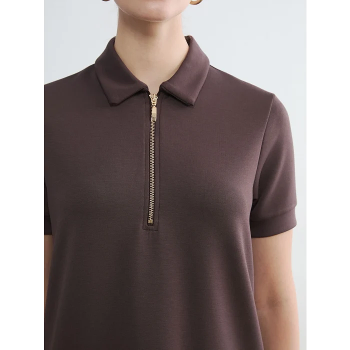 LCW EVERYDAY Kahverengi Polo Yaka Soft Touch Mini Elbise