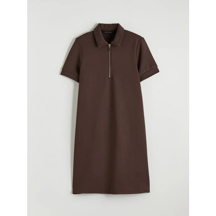 LCW EVERYDAY Kahverengi Polo Yaka Soft Touch Mini Elbise