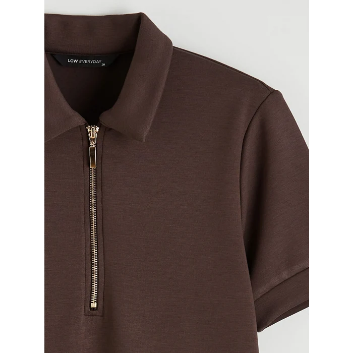 LCW EVERYDAY Kahverengi Polo Yaka Soft Touch Mini Elbise