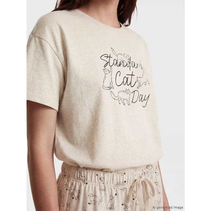 LCW DREAM Karışık Bisiklet Yaka Baskılı Kadın Pijama Takım