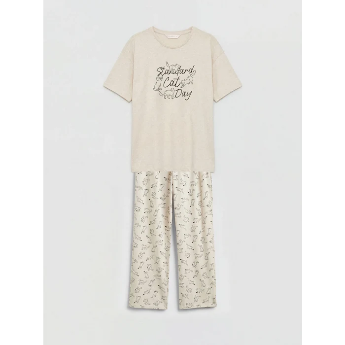 LCW DREAM Karışık Bisiklet Yaka Baskılı Kadın Pijama Takım