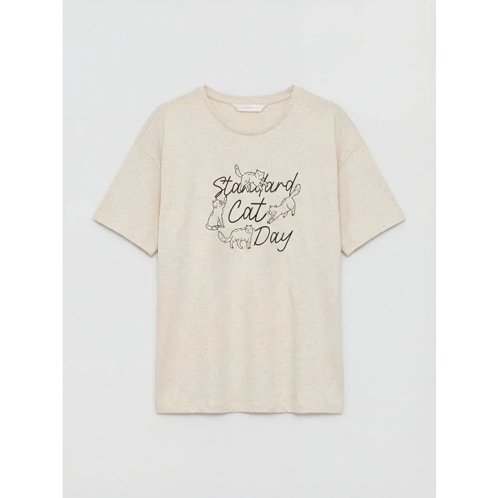LCW DREAM Karışık Bisiklet Yaka Baskılı Kadın Pijama Takım