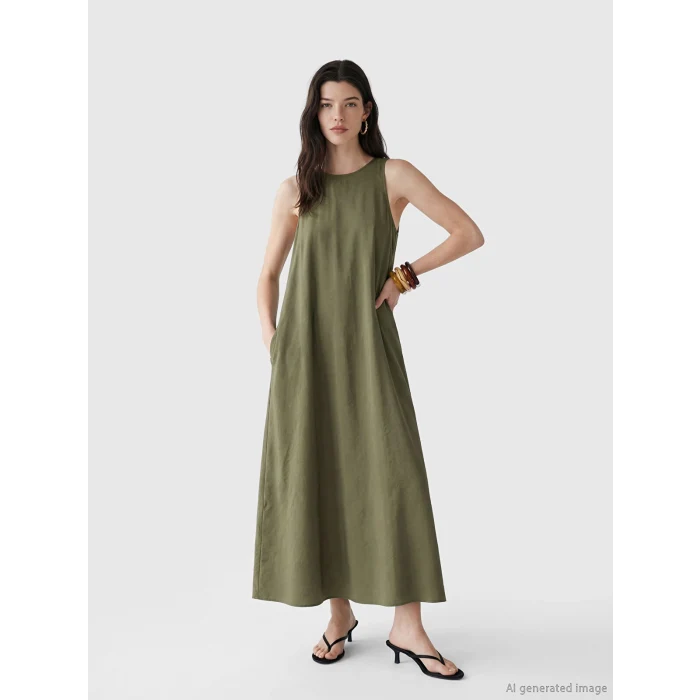 LCW Comfort Yeşil Bisiklet Yaka Modal Karışımlı Elbise