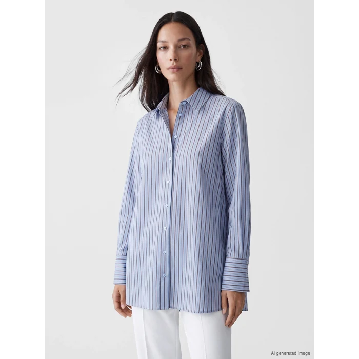 LCW EVERYDAY Mavi Çizgili Oversize Kadın Gömlek Tunik