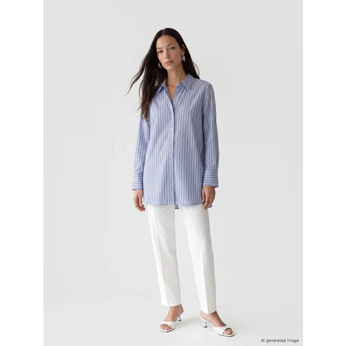 LCW EVERYDAY Mavi Çizgili Oversize Kadın Gömlek Tunik