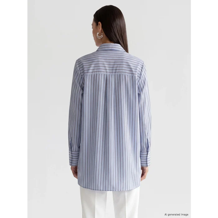 LCW EVERYDAY Mavi Çizgili Oversize Kadın Gömlek Tunik