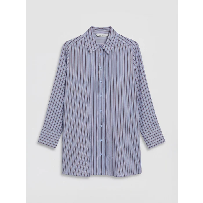 LCW EVERYDAY Mavi Çizgili Oversize Kadın Gömlek Tunik