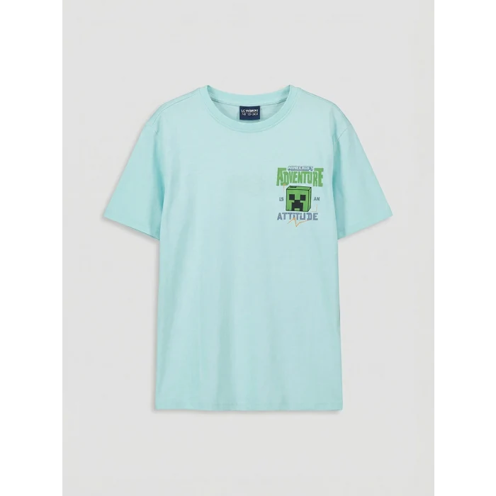 LCW Kids Mavi Minecraft Baskılı Erkek Çocuk Şortlu Pijama Takımı
