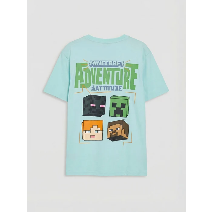 LCW Kids Mavi Minecraft Baskılı Erkek Çocuk Şortlu Pijama Takımı