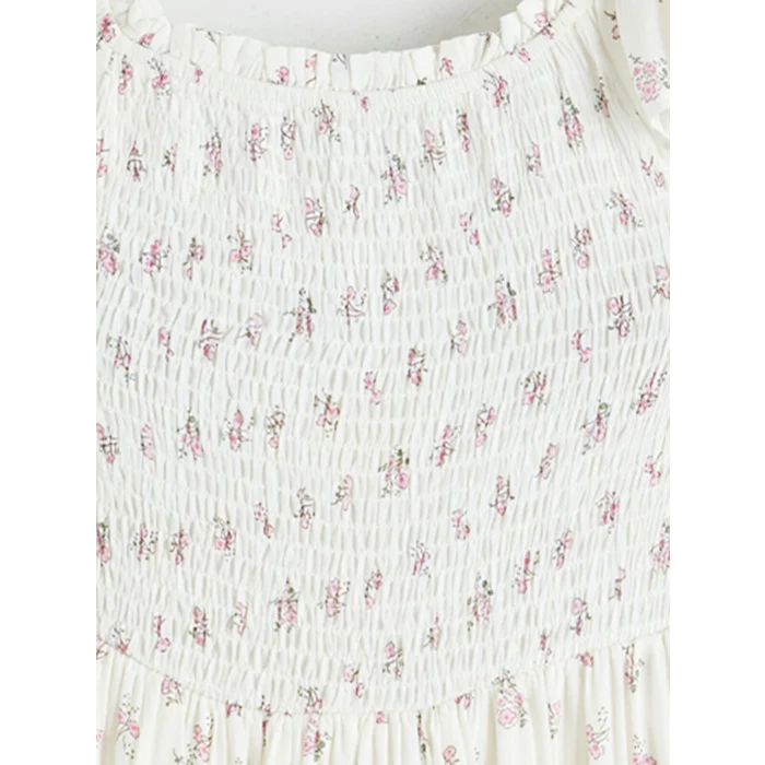 XSIDE Pembe Çiçekli Kat Kat Poplin Elbise