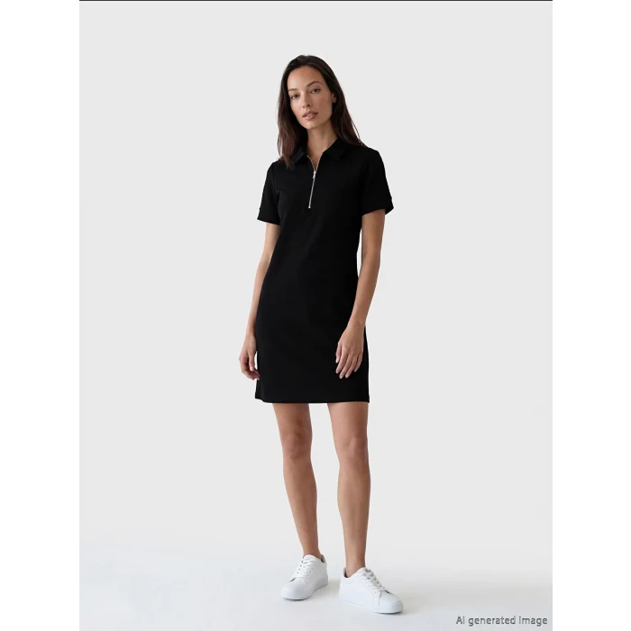 LCW EVERYDAY Siyah Polo Yaka Soft Touch Mini Elbise
