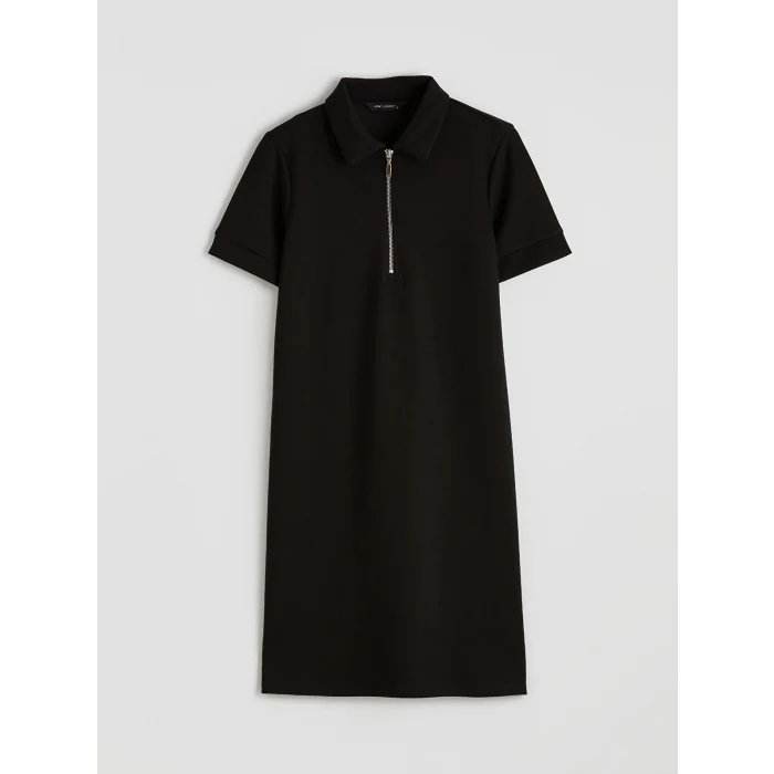 LCW EVERYDAY Siyah Polo Yaka Soft Touch Mini Elbise
