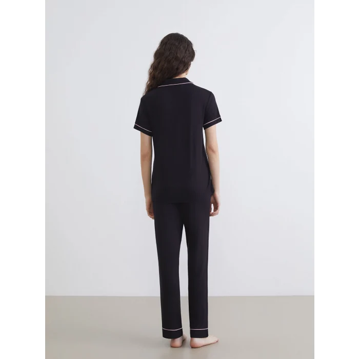 LCW DREAM Siyah Gömlek Yaka Kadın Pijama Takım