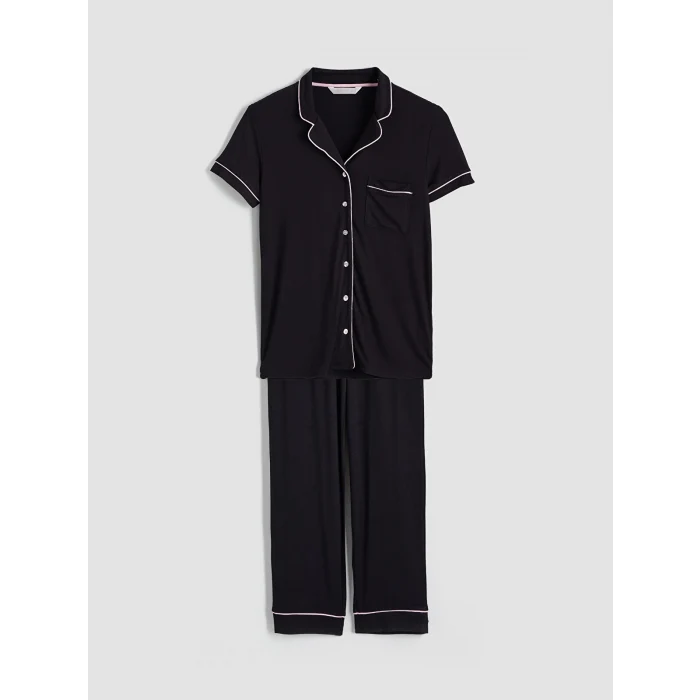 LCW DREAM Siyah Gömlek Yaka Kadın Pijama Takım