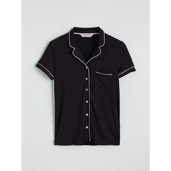 LCW DREAM Siyah Gömlek Yaka Kadın Pijama Takım