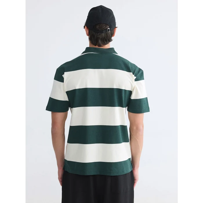 XSIDE Yeşil Polo Yaka Çizgili Penye Erkek Tişört