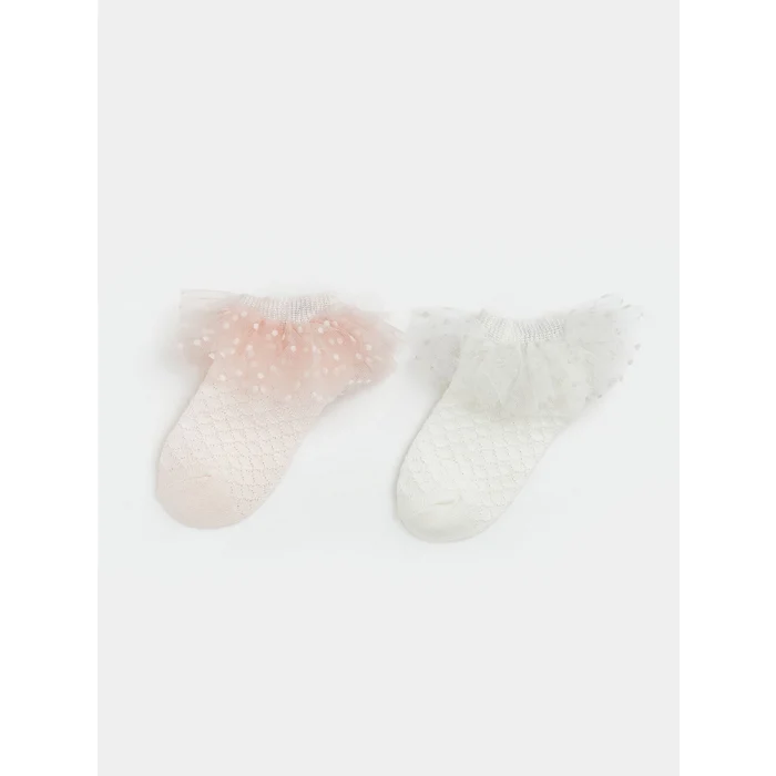 LCW baby Pembe Fırfırlı Kız Bebek Patik Çorap 2li