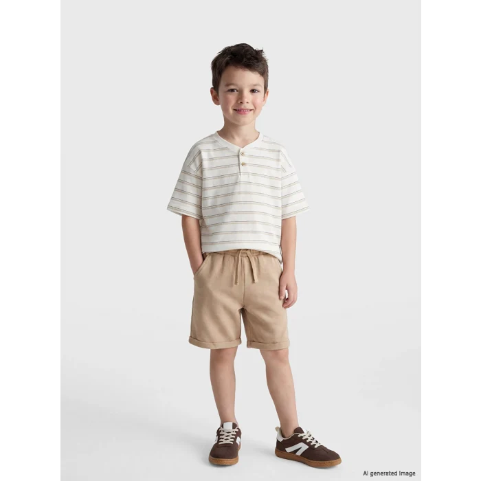 LCW Kids Bej Çizgili Erkek Çocuk Şortlu Takım