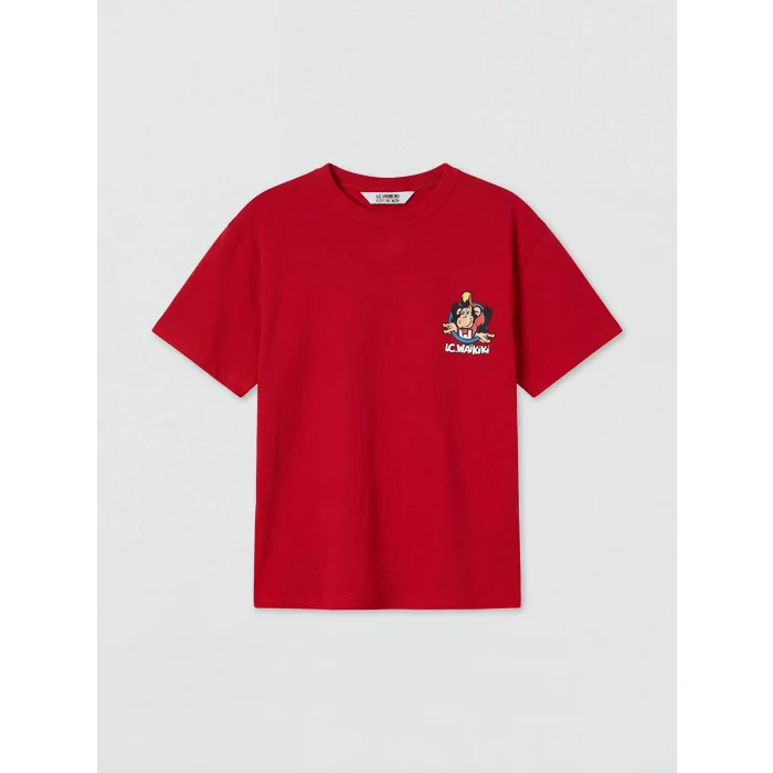 LCW Kids Kırmızı Nostaljik Maymun Baskılı Unisex Çocuk Tişört