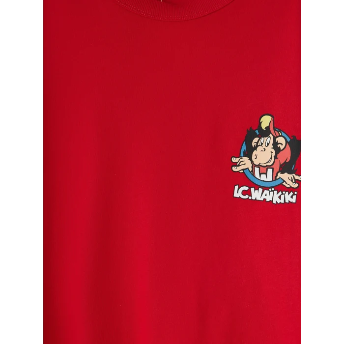 LCW Kids Kırmızı Nostaljik Maymun Baskılı Unisex Çocuk Tişört