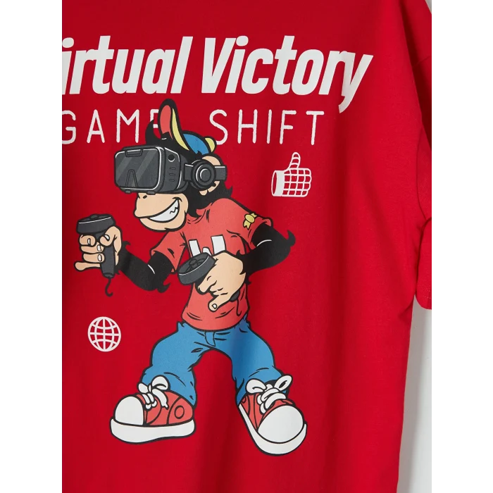 LCW Kids Kırmızı Nostaljik Maymun Baskılı Unisex Çocuk Tişört