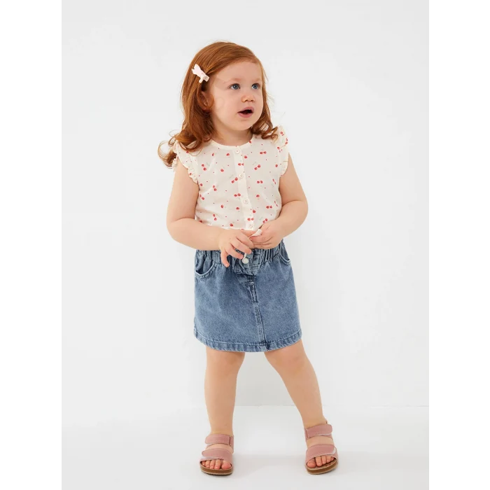 LCW baby Ekru Bisiklet Yaka Baskılı Kız Bebek Gömlek