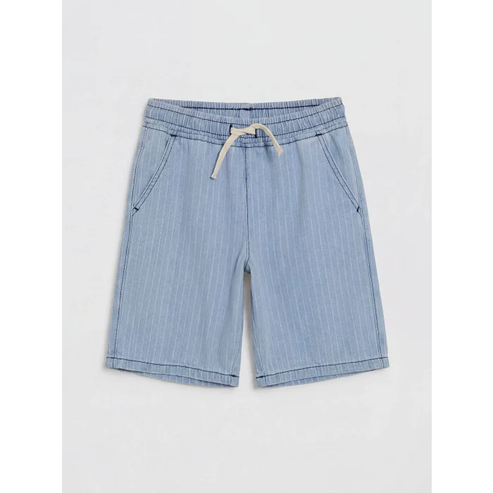 LCW Kids İndigo Beli Lastikli Çizgili Erkek Çocuk Jean Şort