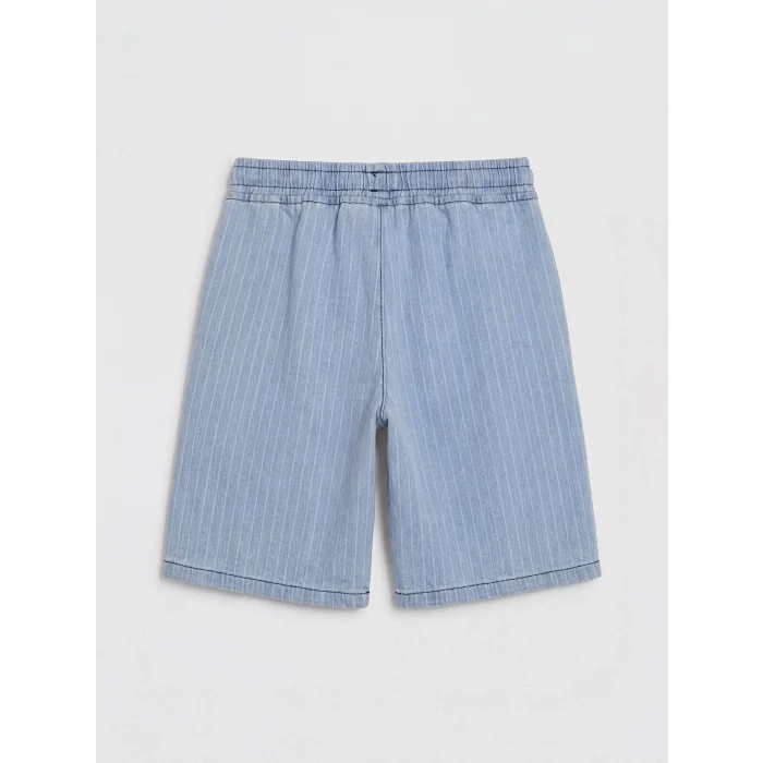 LCW Kids İndigo Beli Lastikli Çizgili Erkek Çocuk Jean Şort